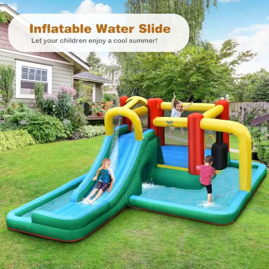 Costway Slide Water Park Climbing Bouncer Pendulum Tunnel Game without/with 735W Blower {4}