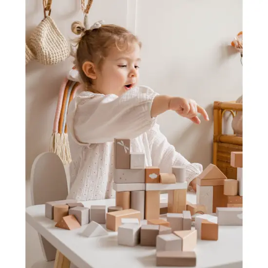 Label Label: Wooden Blocks Set 50pcs - Tan- Natural Wooden & Colored Blocks, Creative Building & Stacking, Range of Shapes & Sizes, Kids Ages 2+ {4}