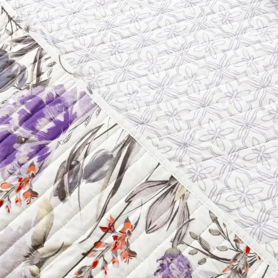 Purple Grey White Cotton Blend Quilt Set with Floral and Butterfly Design {3}