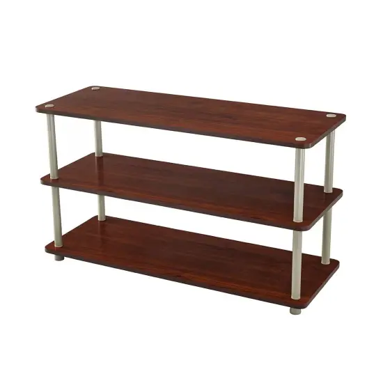 Dark Cherry Wood 3-Shelf Freestanding Shoe Rack for 12 Pairs with Metal Accents {1}