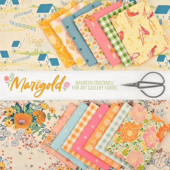 Front Yard Marigolds Linen in Cream (mrgl55314) | Marigold | Maureen Cracknell | Art Gallery {2}