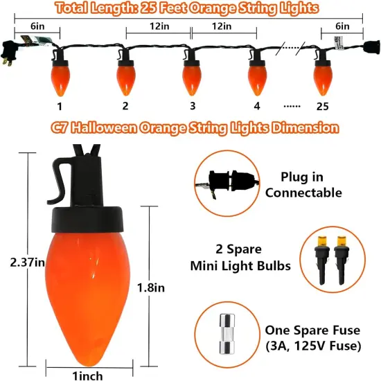 25Ft Halloween Orange String Lights {2}