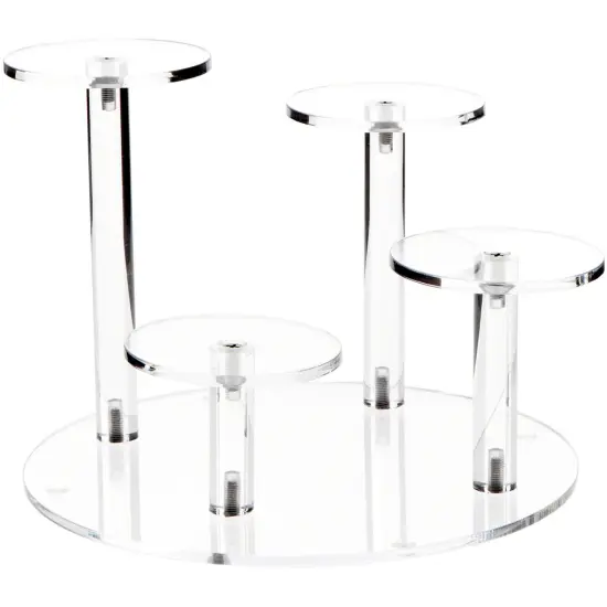 Plymor Clear Acrylic Round 8" Base Riser with 4 Round 3" Display Pedestals, 6" High {1}