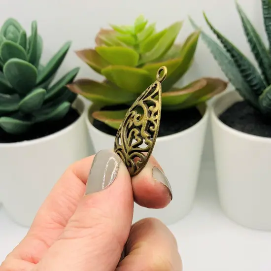 Bronze Filigree Teardrop Charms, 34x22mm {4}