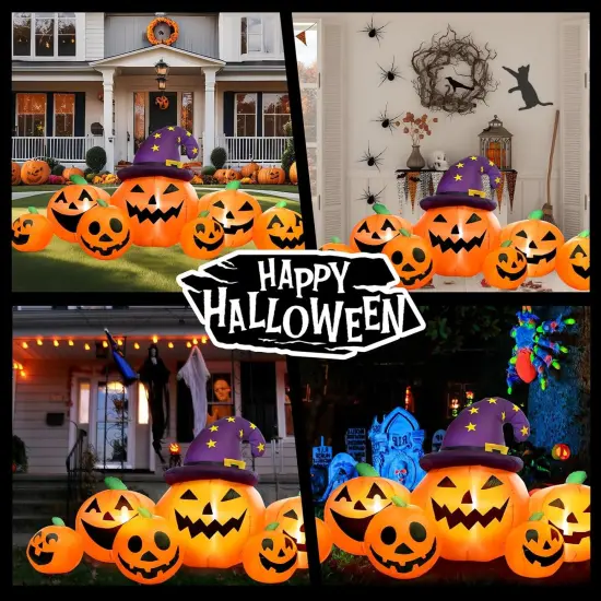 8FT Long Halloween Inflatables Pumpkin Outdoor Decorations, 7 LED Lights {6}