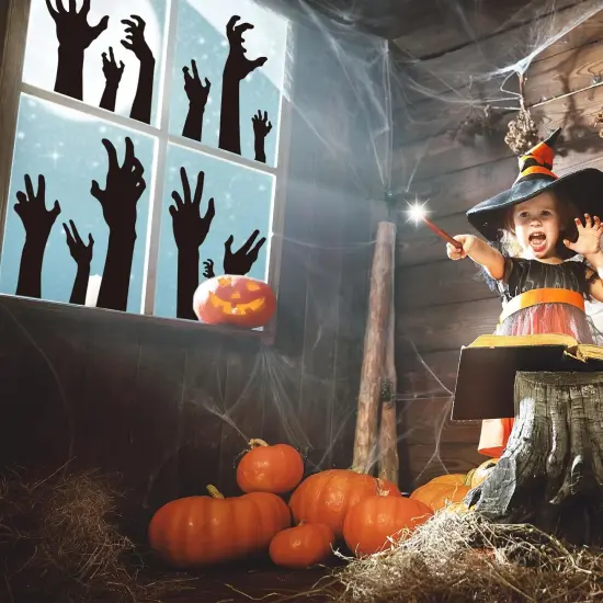 Halloween Window Clings Black Zombie Arm Window Stickers ,7.9 x 11.8 Inch, 9 Sheets {4}