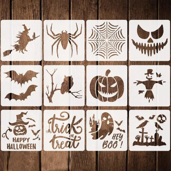 12 Pieces Halloween Stencils - 7.9 Inches (Reusable) {1}