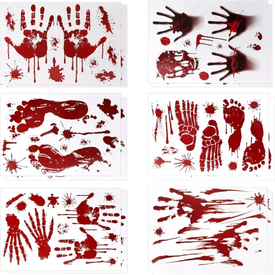12 Sheets - Halloween Bloody Handprint Footprint Horrible Window Stickers {1}