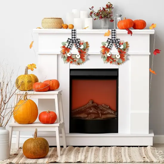 2 Pieces 9" Mini Fall Wreaths for Front Door - Fall Pumpkin Style {4}