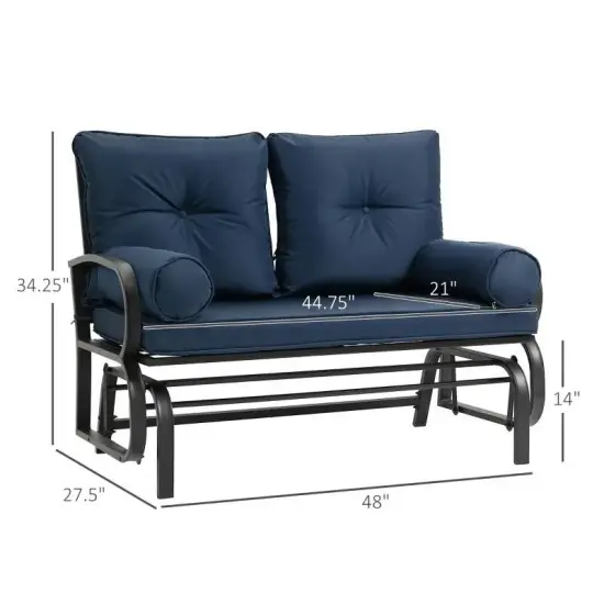 Steel Porch Glider Chair Loveseat with Cushions and Smooth Rocking Motion Navy-Blue {4}