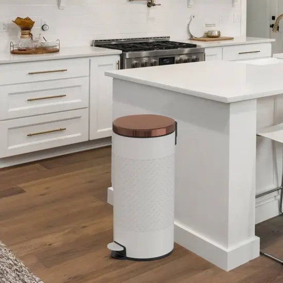 Retro Round Step On Trash Can 8 Gallon 30 Liter Carbon Steel Slow Close Lid with Removable Inner Bucket White/Gold {4}