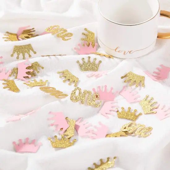 Glitter Crown Confetti Pink and Gold One Table Scatter {3}