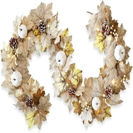 6Ft Fall Maple Leaf Pumpkins Berry Pine Cone Garland {1}