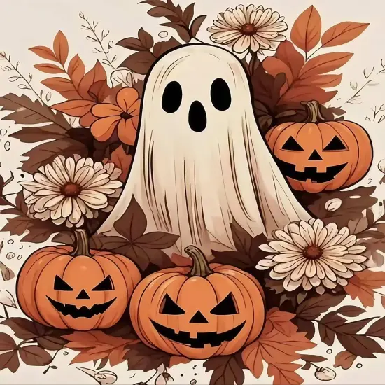 5D Halloween Pumpkin Ghost Diamond Painting Kits - 12x16 Inch {1}
