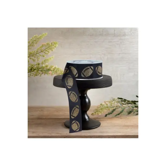 1.5" Glitter Football Ribbon: Black/Gold (100 Feet) {3}