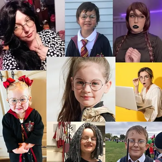 4E's Novelty Round Clear Lens Glasses &ndash; Kids Non-Prescription Black Metal Wire Frame Eyewear, Halloween Costume Accessory for Wizard, Old Man, Nerd, Schoolgirl, Cosplay Dress-Up {4}