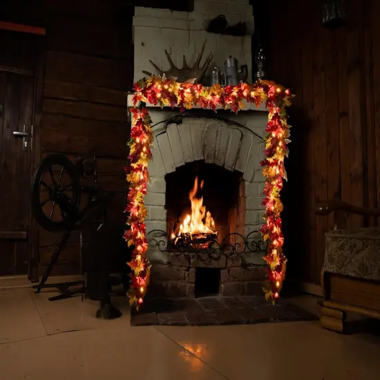 6 Ft Lighted Fall Garland - 35 Warm White LED with Timer {4}