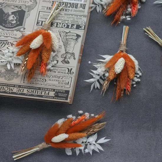 Dried Flower Bouquet (Pack of 6), Fall Dried Flower Bouquet, boutonnieres for Groom and Groomsmen. {6}