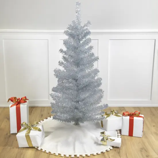 Northlight 4' Holographic Silver Tinsel Slim Artificial Christmas Tree - Unlit {1}
