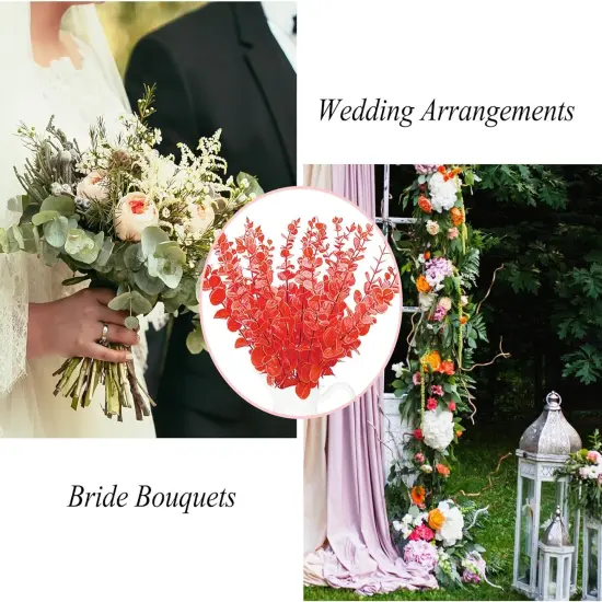 36 Pcs Orange Eucalyptus Stems Artificial Leaves Faux Eucalyptus Stems {6}