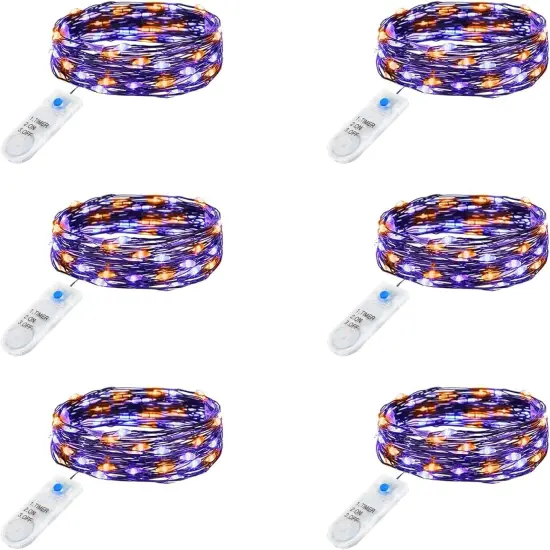 6 Pack Purple Orange Fairy Halloween Lights Battery Operated with Timer {1}