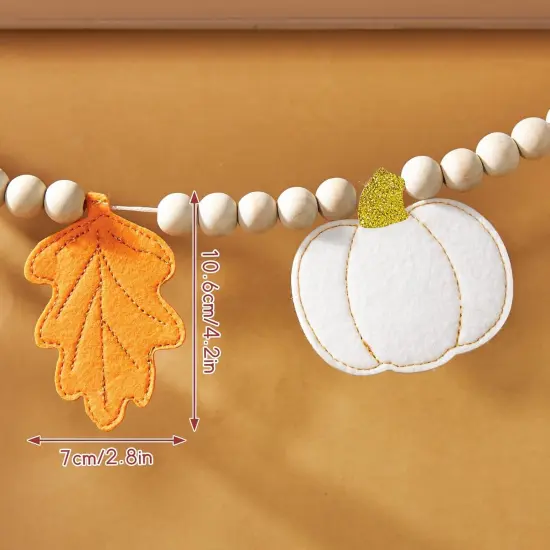 2 Pcs Felt Pumpkin Leaves Garland and Wood Bead - Orange and White {3}