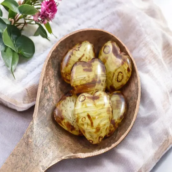 *10* 16x15mm Mottled Beige Opal Travertine Heart Beads {2}