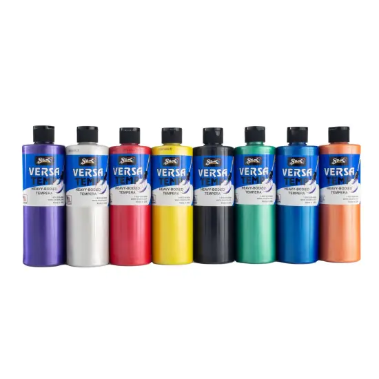 Sax Versatemp Heavy-Bodied Tempera Paint, 1 Pint Bottles, Assorted Pearlescent Colors, Set of 8 {1}