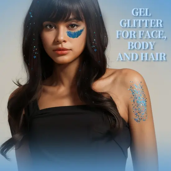 Face & Body Glitter - Blue, Hair Glitter Gel, 6 Shapes Festival Makeup Glitter for Face, Hair & Body {4}