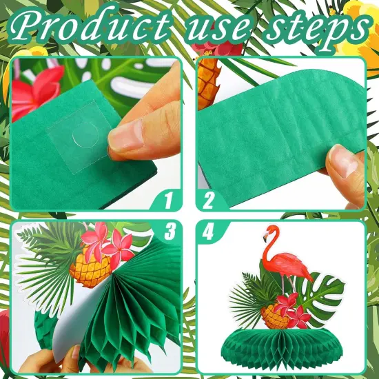 9 Pcs Hawaiian Luau Aloha Party Decorations Summer Tropical Honeycomb Centerpieces Table Topper Flamingo Pineapple Palm Tree Table Centerpieces {3}