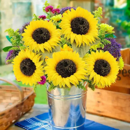10 Pcs Summer Artificial Sunflowers with Long Stems &ndash; Bright Yellow Silk Sunflower Bouquets for Summer Weddings, Home, and Garden Decor {4}