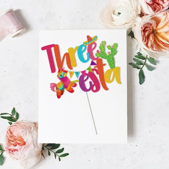 Happy 3rd Birthday Cake Topper - Mexican Fiesta Themed Cactus Pinata Cake Topper Supplies - Taco Bout a Party For 3rd Birthday Party Decorations {5}