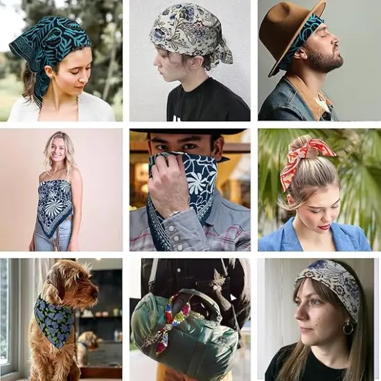 Multicolored 22''x22'' Cotton Bandana for Women and Men Multi-purpose Headband Hair Scarf Protective Coverage {4}