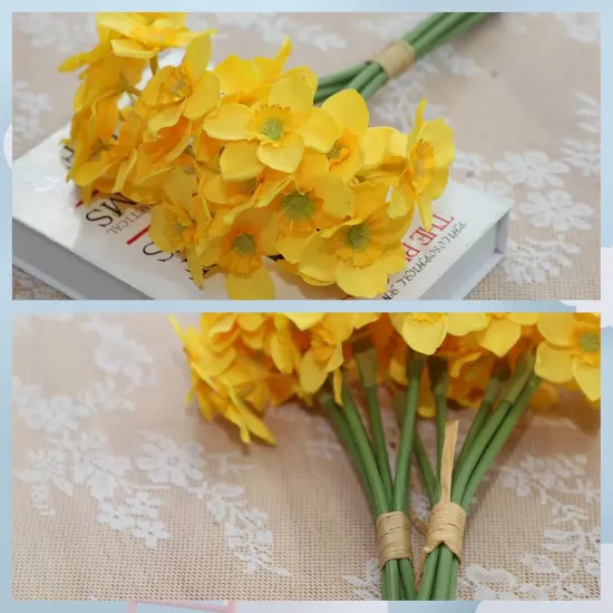 Summer Artificial Daffodil Silk Floral Arrangement &ndash; 2 Bundles, Yellow Decorative Home and Office Accent {3}