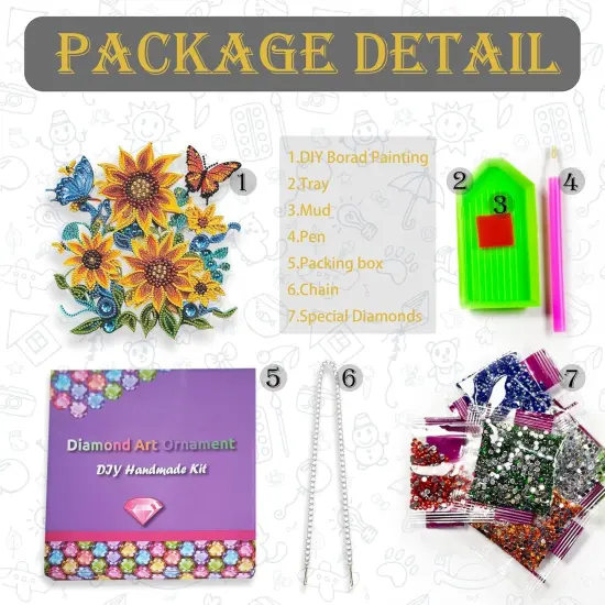 Diamond Art Painting Ornament Sunflower, DIY Double Sided Acrylic Diamonds Painting Butterfly Pendant Kit for Adults {4}