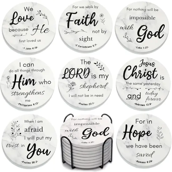 4 Inches Absorbent Ceramic Coasters with Bible Verses {2}