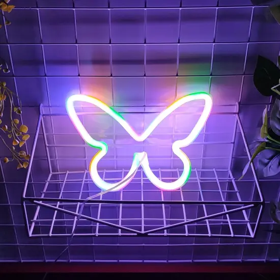 Summer Butterfly Neon Sign, USB or 3-AA Battery Powered LED Tabletop Decoration for Summer Decor {3}