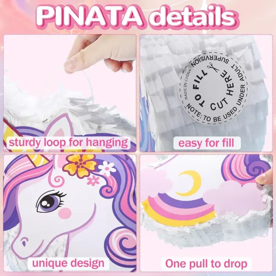 Unicorn Pinata Set for Birthday Party with Unicorn Pi&ntilde;ata, Banner, Balloon, Stick, Blindfold, Cupcake Toppers, 54 PCS Birthday Favors Decorations Supplies for Girls {3}