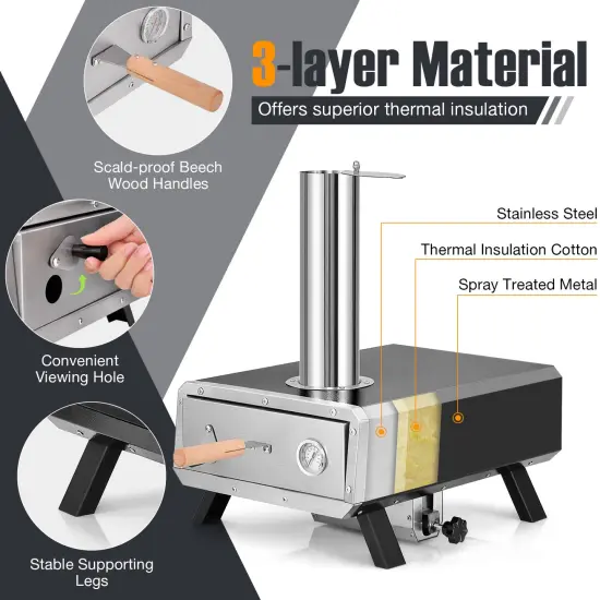 Outdoor Pizza Oven Portable Wood Pellet Pizza Stove with 12 Inch Round Rotatable Pizza Stone {6}