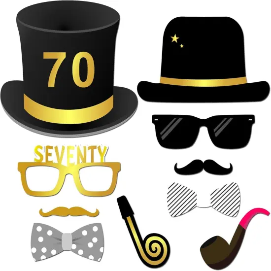 70th Birthday Party Photo Booth Props with Stick (50Counts) for Her Him Funny Chic 70th Birthday Black and Gold Decorations, Konsait 70 Happy Birthday Party Favors Supplies for Adults Men and Women {3}
