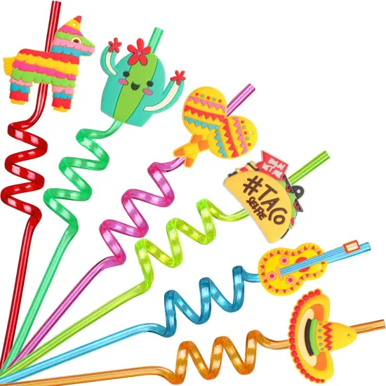 24PCS Mexican Fiesta Straws for Party Favors - Plastic Drinking Straws for Cinco De Mayo Party Supplies, Straws for Mexican Fiesta Taco Themed Party Straws for Kids Boys Girls Party Supplies {1}