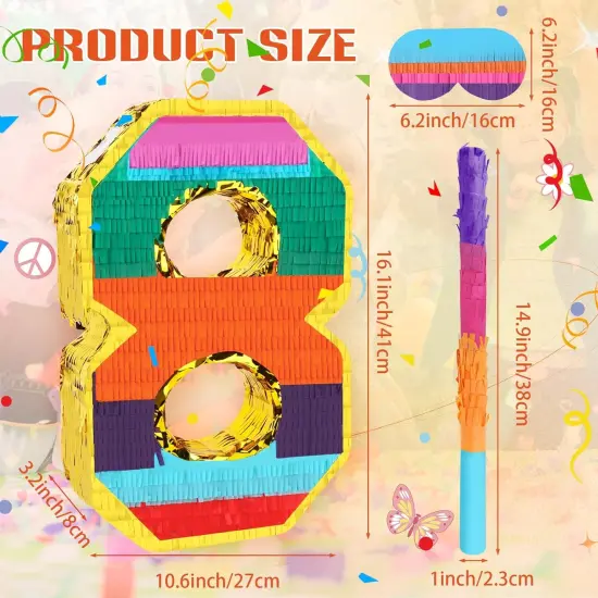 Rainbow Number 8 Pinata for Kids 8th Birthday Party Supplies, Fiesta, Centerpieces, Anniversary Celebrations {3}
