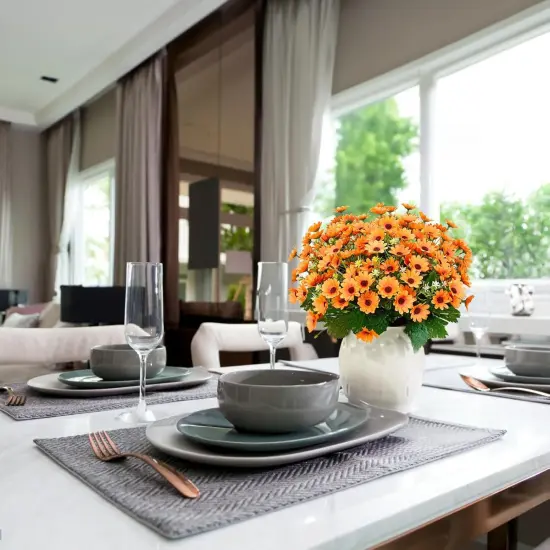 8 Bundles Summer Floral Arrangement Sunflowers Artificial Flowers, No Fade Fall Plants, Fake Mums Flowers, UV Resistant Faux Silk Daisy for Indoor, Home, Garden, Office DIY D&eacute;cor (Orange) {5}