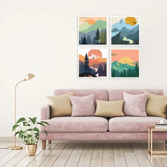 4 Pack Paint by Number for Adults, Easy Sunset Landscape DIY Arts and Crafts for Adults Beginner with Paints Brushes, Tree River Mountain Acrylic Paint Set for Home Decor 8&times;8 Inch {5}