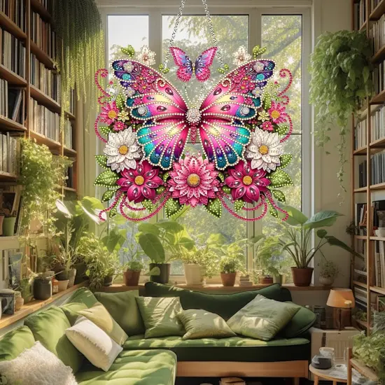 Diamond Painting Kits Special Shaped Rhinestone Diamond Art Window Pendants Home Garden Wall Hanging Kits Hanging Ornament (Butterfly-2) {4}