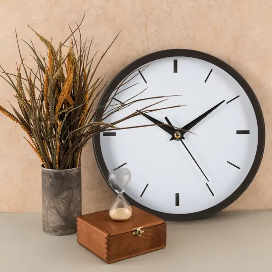 8 Inch Stainless Steel Wall Clock (20 cm) - Silent Battery Operated Non-Ticking Clock with Brushed Metal Finish, Black Dial for Living Room, Bedroom, Office {1}