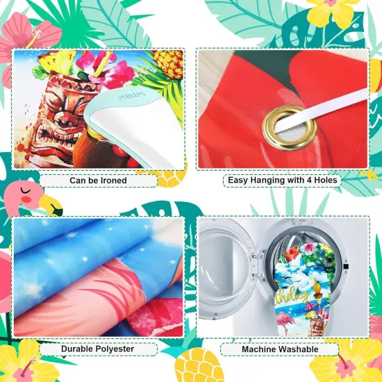 Birthday Party Decorations Supplies, Summer Hawaiian Birthday Backdrop for Tropical Flamingo Pool Beach Party Decoration {2}