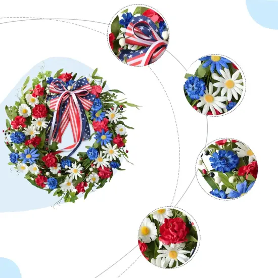20inch Patriotic American Wreaths for Front Door,4th of July Independence Day Wreath Red White Blue Wreath for Window Door Decoration {2}