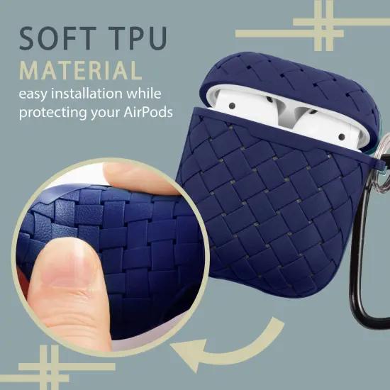 For Apple AirPods 2 / 1 Case, Protective Cover with Keychain for Women Men, Blue Weave Pattern {5}