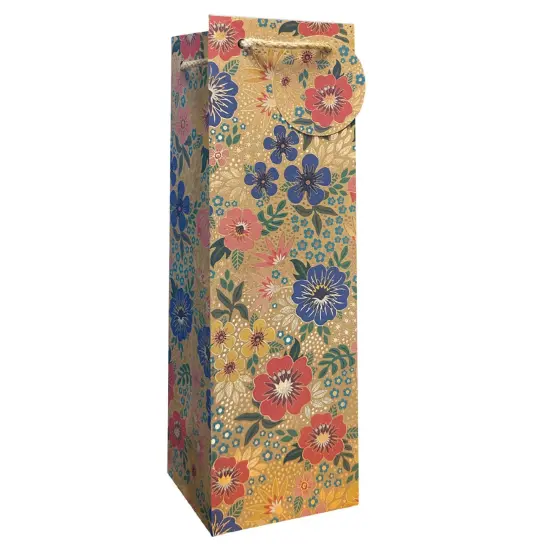 Pack/6: Golden Floral Wine Bag - 4-1/2 x 4-1/2 x 14" {1}